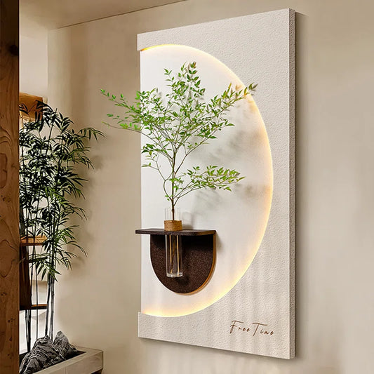 Crystal Cream+Brown Sandstone+Imitation green plant Wall Art