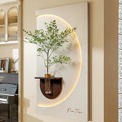 Crystal Cream+Brown Sandstone+Imitation green plant Wall Art