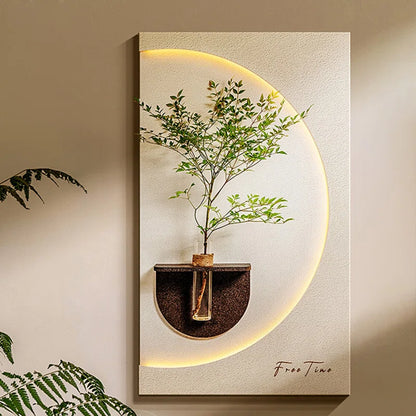 Crystal Cream+Brown Sandstone+Imitation green plant Wall Art